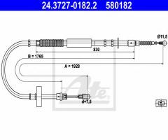 Ate 24.3727-0182 linka hamulca ręcznego audi a4 00-08 lewy tył, audi a4 (8e2, b6)