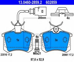 Ate 13.0460-2859 klocki hamulcowe vw sharan 00- tył z czujnikiem, ford galaxy (wgr)