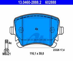 Ate 13.0460-2888 klocki hamulcowe audi a6 04- tył, audi a6 (4f2, c6), bentley continental