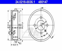 Ate 24.0218-0036 bęben hamulcowy vw lupo 98-05, vw lupo (6x1, 6e1)