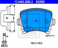 Ate 13.0460-2880 klocki hamulcowe vw passat 05- tył, audi tt (8j3), seat leon (1p1)