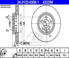 Ate 24.0122-0206 tarcza hamulcowa rover 75 99-04, mg mg zt, rover 75 (rj)