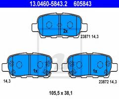 Ate 13.0460-5843 klocki hamulcowe nissan x-trail 01- tył, nissan x-trail (t31), renault koleos (hy_)