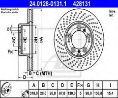 Ate 24.0128-0131 tarcza hamulcowa porsche boxster 99- lewa, porsche 911 (996)