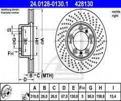 Ate 24.0128-0130 tarcza hamulcowa porsche boxster 99- prawa, porsche 911 (996)