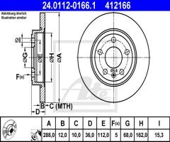 Ate 24.0112-0166 tarcza hamulcowa audi a4 04-08 tył, audi a4 (8e2, b6), seat exeo (3r2)