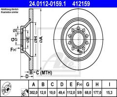 Ate 24.0112-0159 tarcza hamulcowa audi a6 04- tył, audi a6 (4f2, c6)