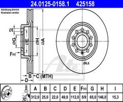 Ate 24.0125-0158 tarcza hamulcowa vw golf v 03-, audi tt (8j3), seat alhambra (710)