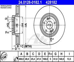 Ate 24.0128-0182 tarcza hamulcowa renault laguna 05-07, renault laguna ii (bg0/1_)