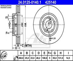 Ate 24.0125-0140 tarcza hamulcowa toyota avensis 97-03, toyota avensis (_t22_)