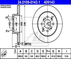 Ate 24.0109-0143 tarcza hamulcowa honda civic 01-05 tył, honda civic vi fastback (ma, mb)