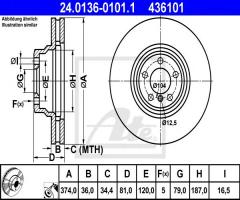 Ate 24.0136-0101 tarcza hamulcowa bmw 7 e65/e66 03-08, bmw 7 (e65, e66, e67)