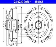 Ate 24.0220-0039 bęben hamulcowy opel corsa c 00-06 (-abs), opel corsa c (f08, f68)