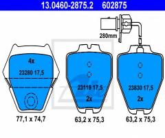 Ate 13.0460-2875 klocki hamulcowe audi a6 4,2 98- z czujnikiem, audi a4 (8d2, b5), vw passat (3b3)