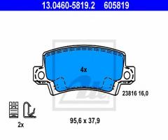 Ate 13.0460-5819 klocki hamulcowe toyota corolla 02- tył z akustycznym czujnikiem zużycia