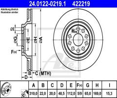 Ate 24.0122-0219 tarcza hamulcowa vw passat 05- tył, audi a3 sportback (8pa), seat leon st (5f8)