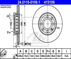 Ate 24.0115-0109 tarcza hamulcowa audi a2 1,2tdi 01-05, audi a2 (8z0), vw lupo (6x1, 6e1)