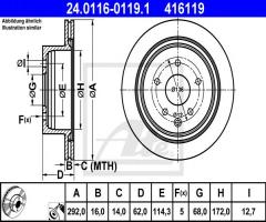 Ate 24.0116-0119 tarcza hamulcowa nissan x-trail 01-07 tył, nissan leaf, renault koleos (hy_)