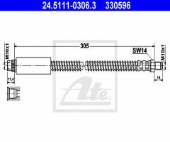 Ate 24.5111-0306 przewód hamulcowy giętki peugeot 206 98-09 przód, peugeot 206+ (t3e)