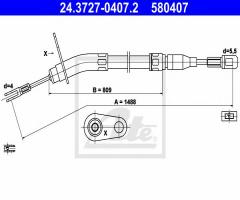 Ate 24.3727-0407 linka hamulca ręcznego mercedes w115 73- tył, mercedes-benz /8 (w114)