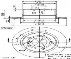 Brembo 08.6853.81 tarcza hamulc. bmw z3 e367  95-02 tył, bmw z3 (e36)