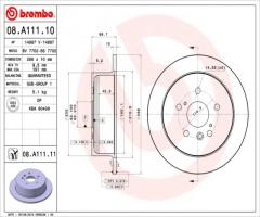 Brembo 08.a111.11 tarcza hamulc. lexus rx300/400  03-08 tył, lexus rx (mhu3_, gsu3_, mcu3_)