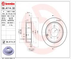 Brembo 08.a114.31 tarcza hamulc. dodge caliber  06- tył, chrysler sebring (js), dodge avenger