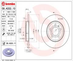 Brembo 08.a332.11 tarcza hamulc. audi a4  04-08 tył, audi a4 (8ec, b7), seat exeo (3r2)