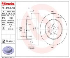 Brembo 08.a338.11 tarcza hamulc. toyota avensis  97-01 tył, toyota avensis (_t22_)