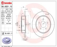Brembo 08.a351.11 tarcza hamulc. chrysler voyager  01- tył, chrysler voyager iv (rg, rs)