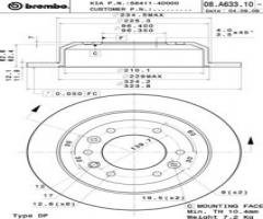 Brembo 08.a633.10 tarcza hamulc. kia carnival iii  06- tył, kia carnival / grand carnival iii (vq)