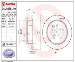 Brembo 08.a635.11 tarcza hamulc. lexus is220d  05- tył, lexus is ii (gse2_, ale2_, use2_)