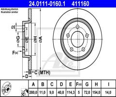 Ate 24.0111-0160 tarcza hamulcowa mazda 5 05- tył, mazda 5 (cw)