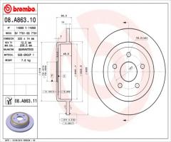 Brembo 08.a863.11 tarcza hamulc. jeep grand cherokee  05- tył, jeep grand cherokee iii (wh, wk)