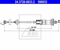 Ate 24.3728-0833 linka sprzęgła peugeot 206 02-04 1,4-2,0hdi, peugeot 206 hatchback (2a/c)