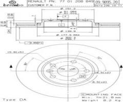 Brembo 09.9895.20 tarcza hamulc. renault scenic  05-09 2,0dci, renault scÉnic ii (jm0/1_)