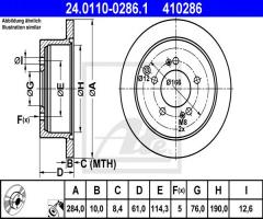 Ate 24.0110-0286 tarcza hamulcowa hyundai santa fe 00-06 tył, hyundai trajet (fo)