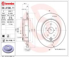 Brembo 09.a198.11 tarcza hamulc. subaru impreza  08- tył, subaru impreza hatchback (gr, gh, g3)