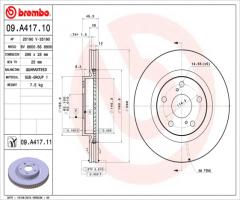 Brembo 09.a417.11 tarcza hamulc. toyota rav 4  06- przód, toyota prius plus (zvw4_)