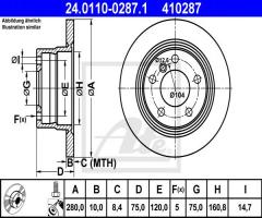 Ate 24.0110-0287 tarcza hamulcowa bmw z4 e85 03- tył, bmw z4 (e85)