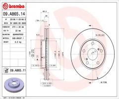 Brembo 09.a865.11 tarcza hamulc. toyota auris  07-