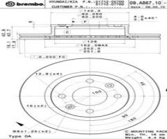 Brembo 09.a867.10 tarcza hamulc. kia picanto  05- 1,1crdi, hyundai i10 (pa), kia picanto (ba)
