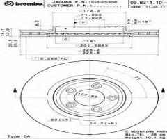 Brembo 09.b311.11 tarcza hamulc. jaguar xf  08- przód, jaguar xf (_j05_, cc9)