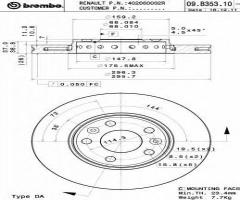 Brembo 09.b353.10 tarcza hamulc. renault laguna  08-, renault megane iii hatchback (bz0_)