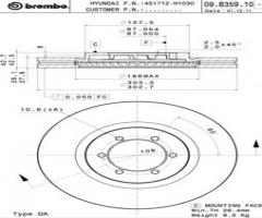 Brembo 09.b359.10 tarcza hamulc. hyundai terracan  03-07 2,9crdi, hyundai terracan (hp)