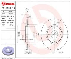 Brembo 09.b632.10 tarcza hamulc. nissan tiida  07-10 przód, nissan cube (z12)