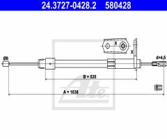 Ate 24.3727-0428 linka hamulca ręcznego mercedes vaneo 02- lewy t, mercedes-benz klasa a (w168)