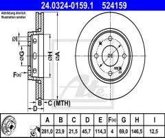 Ate 24.0324-0159 tarcza hamulcowa volvo s40 97-03, mitsubishi carisma (da_), volvo s40 i (vs)