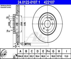 Ate 24.0122-0107 tarcza hamulcowa fiat multipla 99-08, alfa romeo 155 (167), fiat tipo (160)