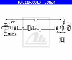 Ate 83.6238-0508 przewód hamulcowy giętki audi a2 00-05 przód, audi a2 (8z0)